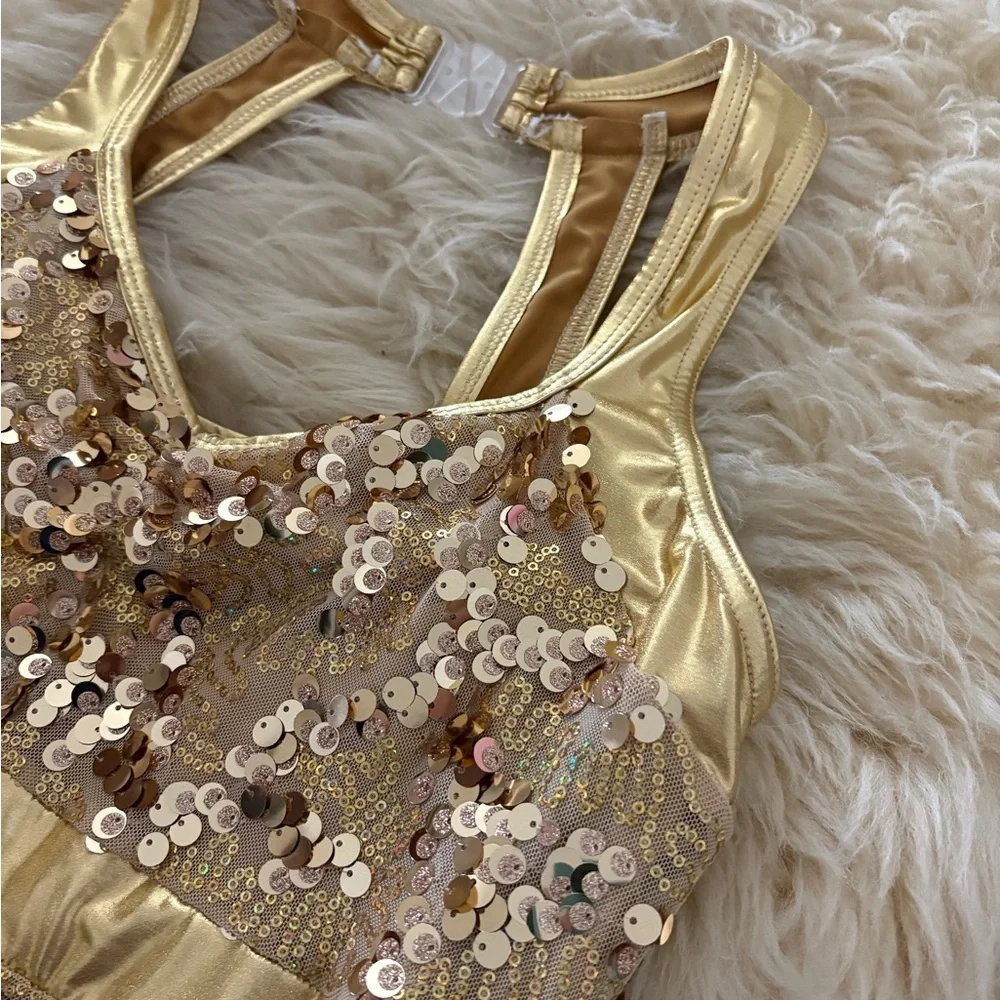 Sparkling Gold Sequin Jazz Hip Hop Dance Costume Dress/Shorts